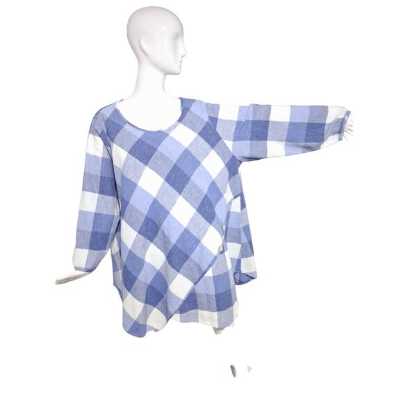 Ali Miles Asymmetrical Linen Boho Country Chic Gingham Women's size 2X Fliwy Top - Picture 7 of 12